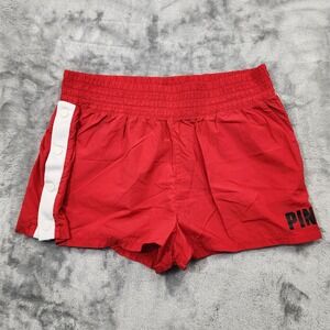 PINK Victoria's Secret Shorts Womens L Red White Side Snap Athletic Running Gym